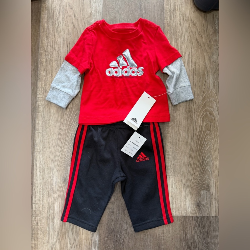 Adidas Infant Red and Black Tracksuit